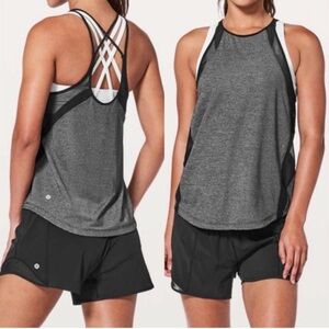 Lululemon Run Off-Route Tank -size 2 Small Heather Gray Black Mesh High Neck